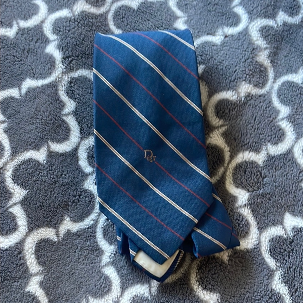 Dior Blue and Red Silk Tie with Striking Stripes